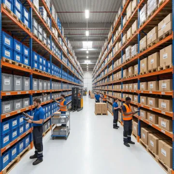 3PL warehouse distribution center with organized shelving and fulfillment staff in California