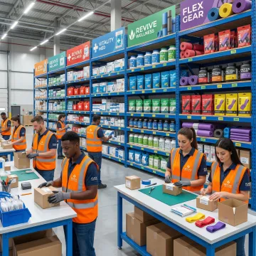 Small brand products being carefully packaged and labeled in a compliant 3PL warehouse