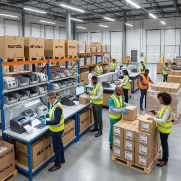 Returned products being inspected in a U.S. warehouse