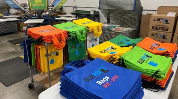 Blueprint Press finished nylon tote bags with vibrant durable prints