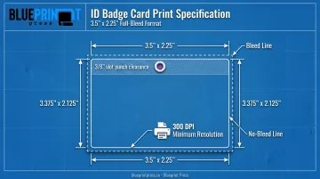 ID badge artwork diagram showing bleed margin and slot punch clearance