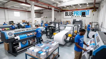 Blueprint Press union print facility producing signage and business materials