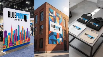 Blueprint Press printed trade show banners and branded apparel display