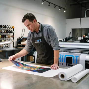 Print specialist preparing a custom table runner
