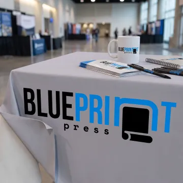Custom logo tablecloth at an event