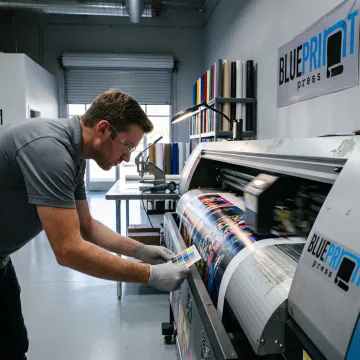 Large format banner printing in progress