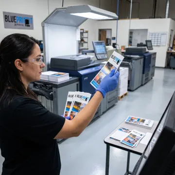 Technician reviewing a vibrant print job