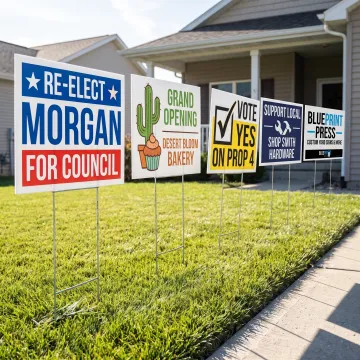 Custom yard signs displayed outdoors