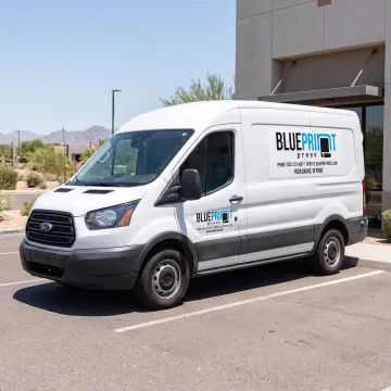 Branded business vehicle with custom magnetic door signs