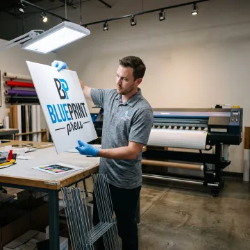 Printer preparing a custom coroplast yard sign