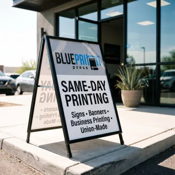 Custom A-frame sidewalk sign outside a business
