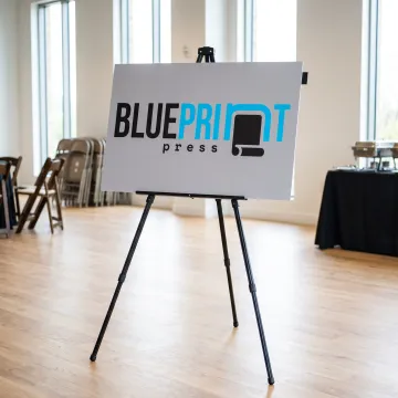 Custom Gatorboard sign displayed at a business event