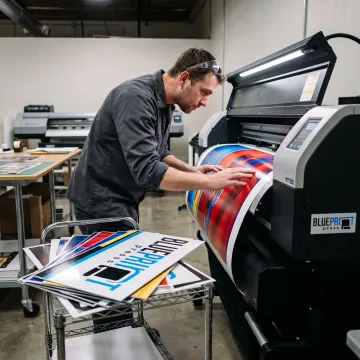 Designer preparing a custom vinyl sign