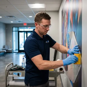 Vibrant custom vinyl graphics on a business wall