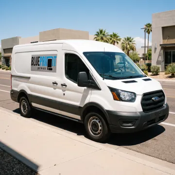 Branded magnetic sign on a business van