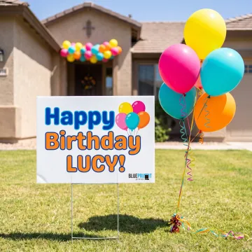 Birthday yard sign displayed at a home entrance
