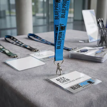 Custom branded one-inch lanyards with event badges