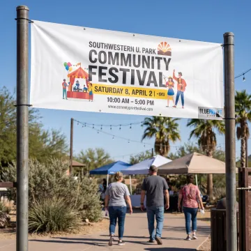 Vibrant custom vinyl banner displayed outdoors