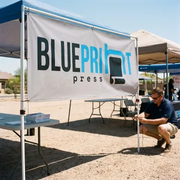 Custom 4x6 vinyl banner at an outdoor event