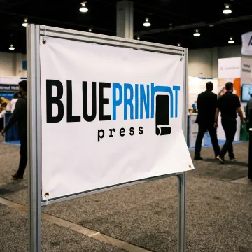 Custom 3 x 2 vinyl banner at an event