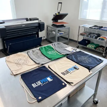 Custom printed drawstring bags with colorful branding