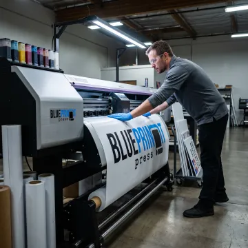 Large-format banner printing in production