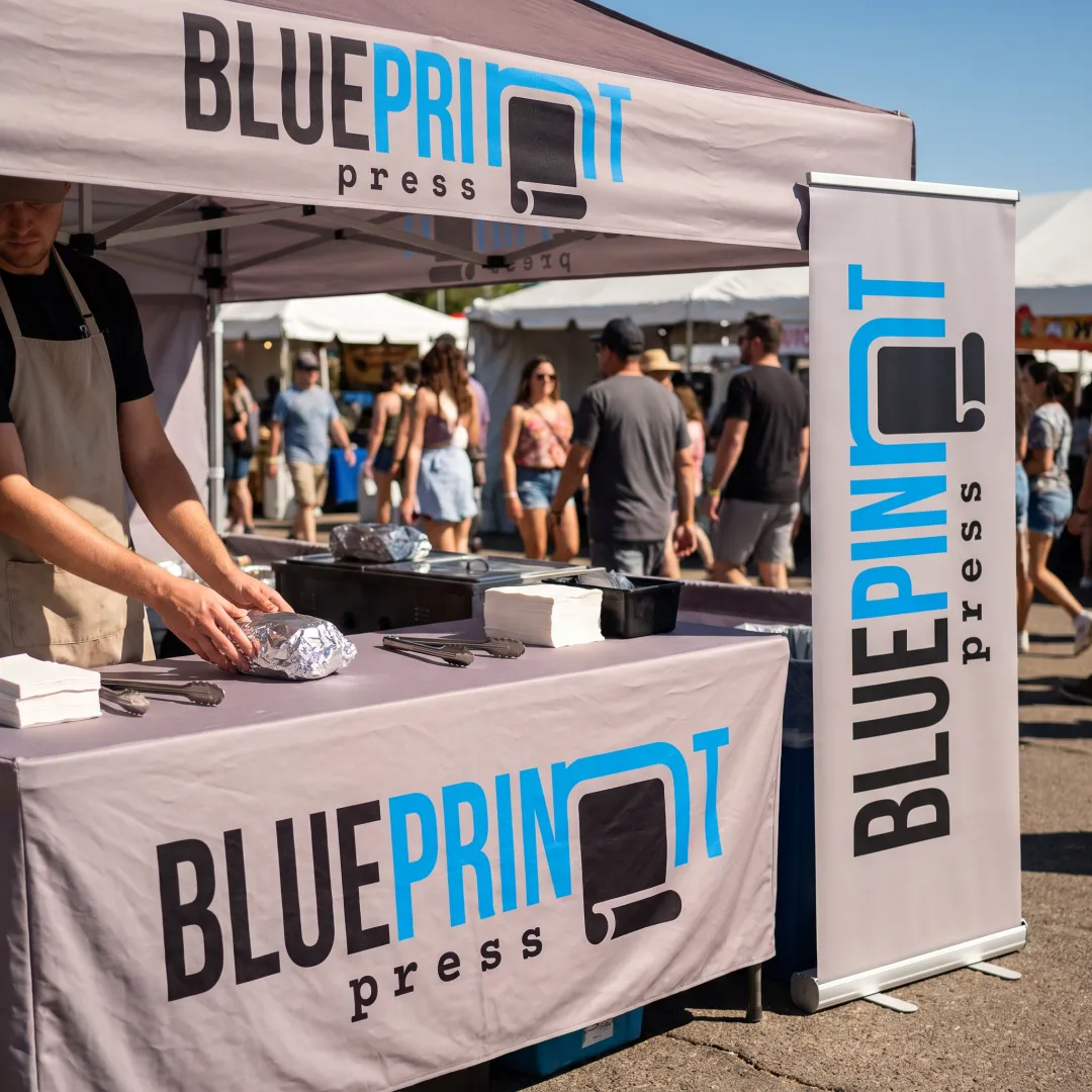 Custom branded food booth canopy and table display