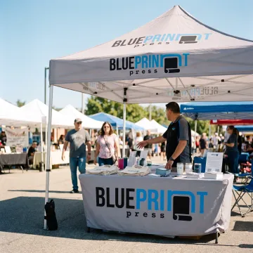 Branded pop up canopy tent at an outdoor event