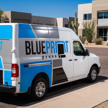 Branded vehicle decal on a Phoenix business car