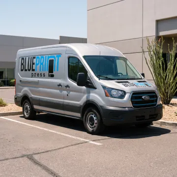 Branded vehicle with a colorful vinyl car wrap