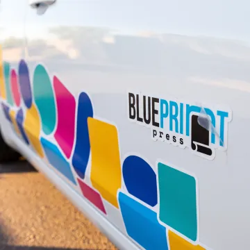 Custom branded car decals on a vehicle