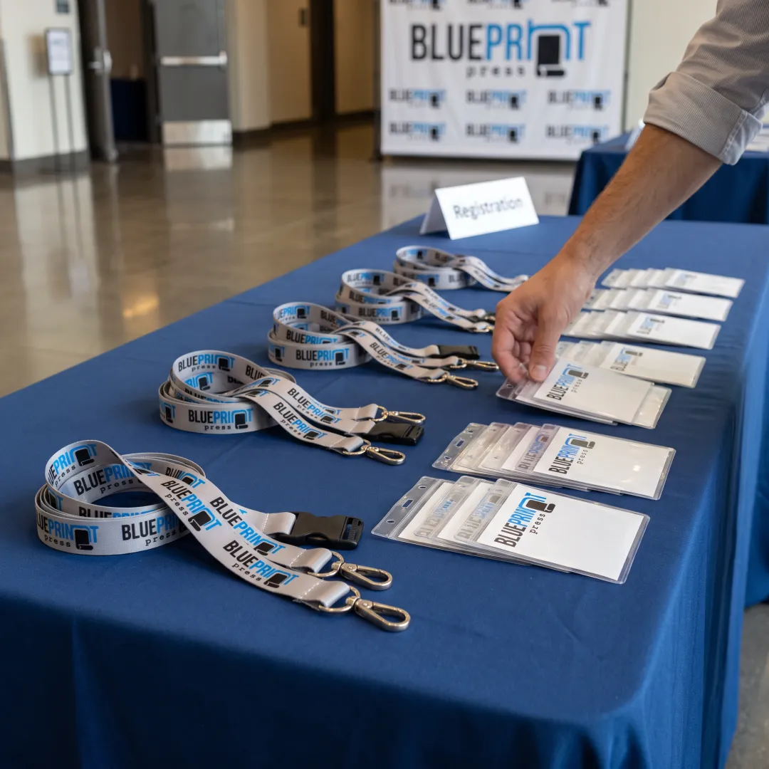 Custom lanyards prepared for an event