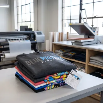 Colorful custom apparel prints on folded shirts