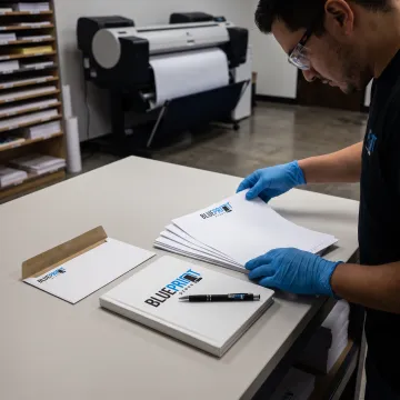 Printer preparing branded notebooks and envelopes
