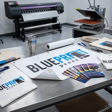 Colorful printed business materials and apparel