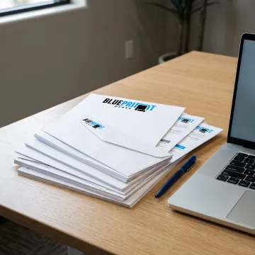 Professionally printed branded business forms on a desk