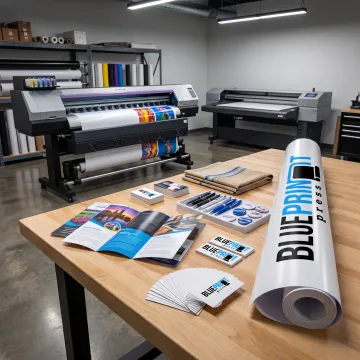 Colorful printed business materials and signage
