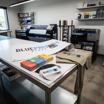 Colorful printed marketing materials and signage