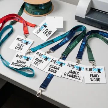 Printed name badges with branded event lanyards