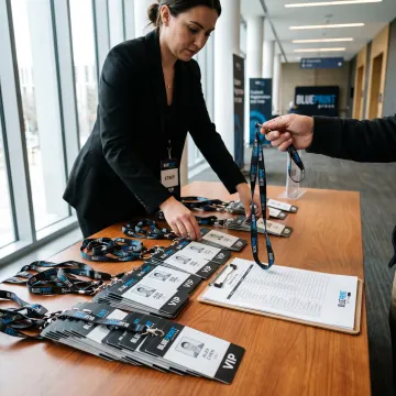 Event staff preparing custom VIP badges
