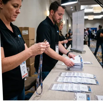 Branded lanyards prepared for an event