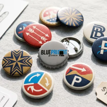 Colorful custom lapel pin badges arranged for an event