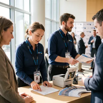 Staff wearing personalized photo lanyards