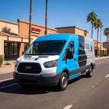 Branded commercial van with custom vinyl graphics