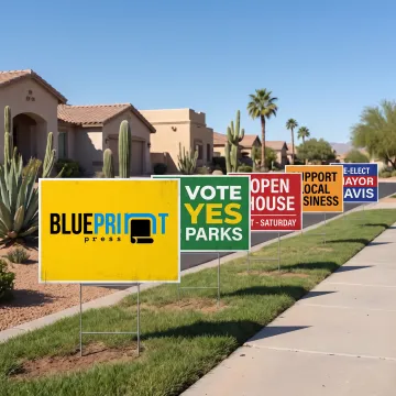 Custom 24 x 36 yard signs displayed outdoors