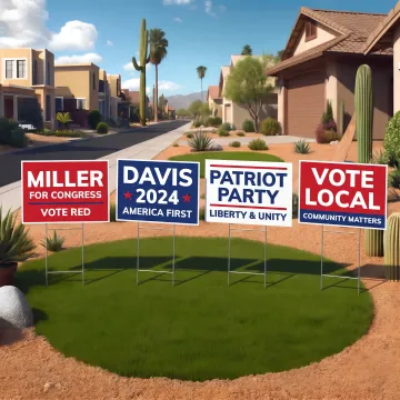Custom political campaign yard signs displayed outdoors