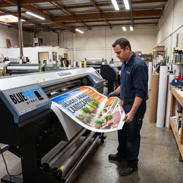 Print specialist preparing a large-format vinyl sign