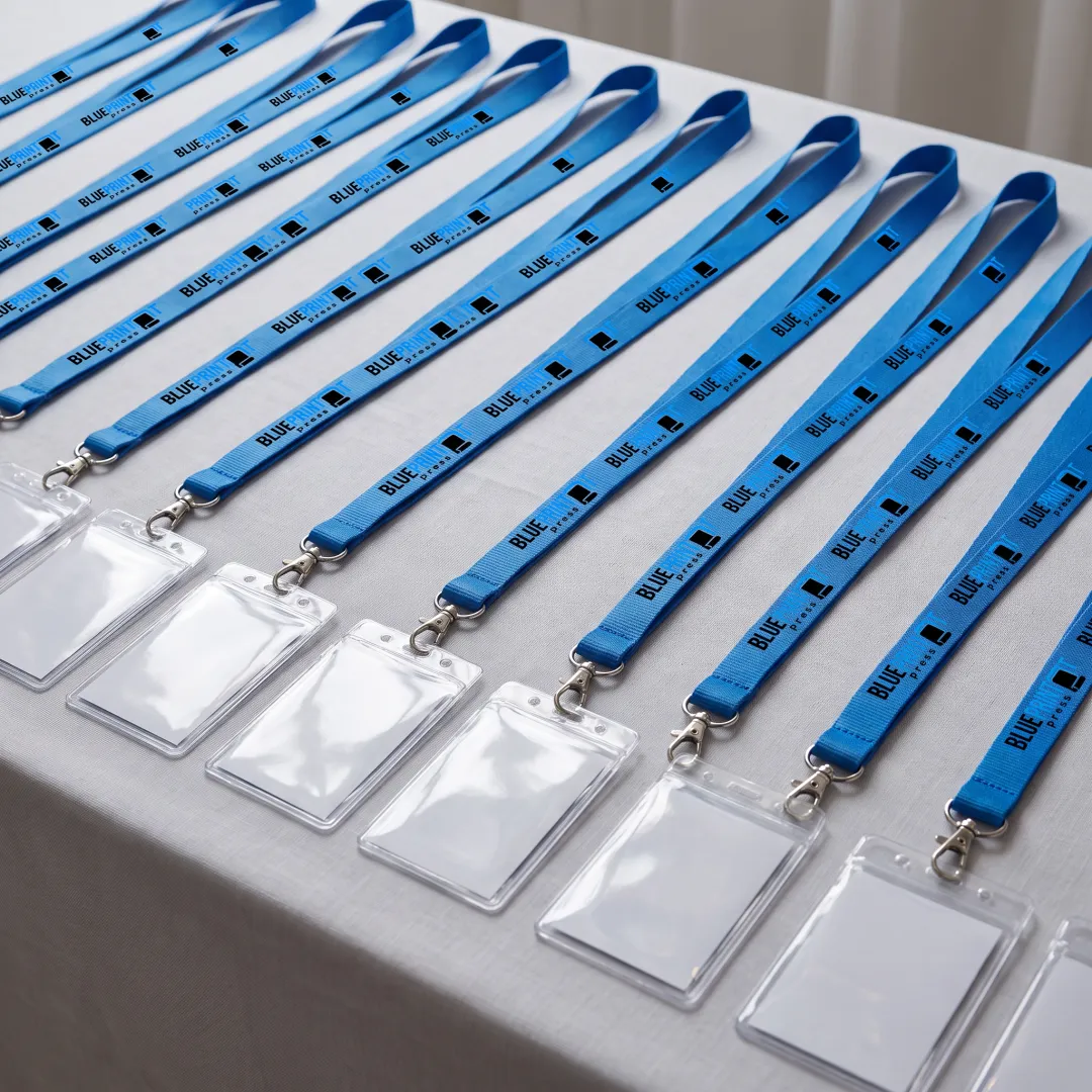 Branded lanyards prepared for an event