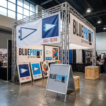 Custom business banners and signs on display