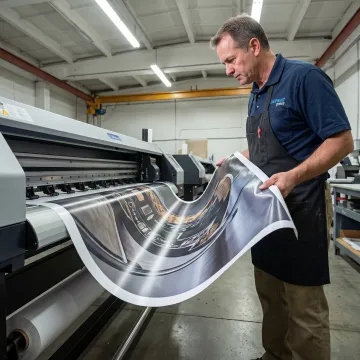 Designer preparing a custom vinyl banner